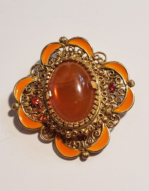 60's Vintage Brooch and Clip-On Earrings Orange S… - image 5