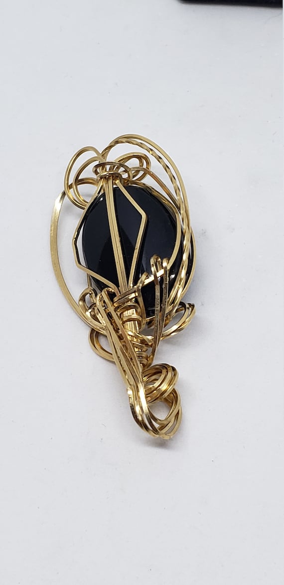 Vintage Sardonyx Wrapped 14k Gold Filled Wire Pen… - image 3