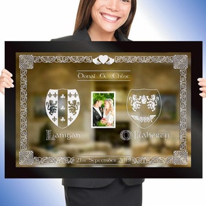 IRISH WEDDING GIFT | Etched Mirror | Customized Celtic Design | Personalized Coat Of Arms Family Crest | Celtic Design | Large photo frame