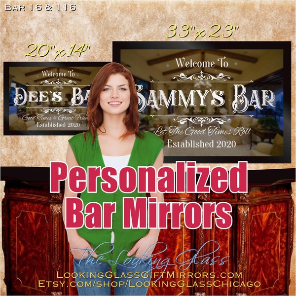 CUSTOM BAR MIRROR | Traditional Old Style Home Bar Design | Custom etched engraving |  Man Cave | High quality sandblasted mirror