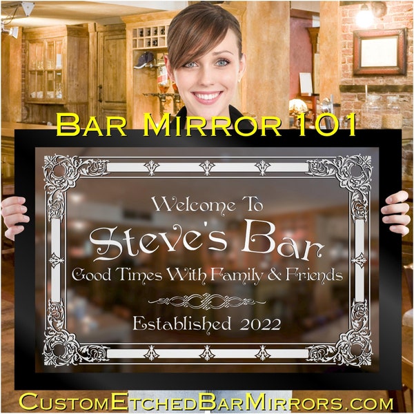 CUSTOMIZED BAR MIRROR | Unique personalized engraving | Traditional Irish gift | Home Bar Design | Highest quality sandblasted mirror gift