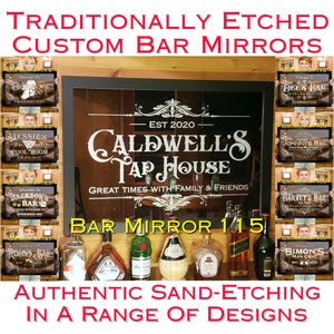 MAN BIRTHDAY GIFT for him | Customized Unique Home Bar Mirror | 33"x23" personalized sandblast etching for basement bar man cave mancave