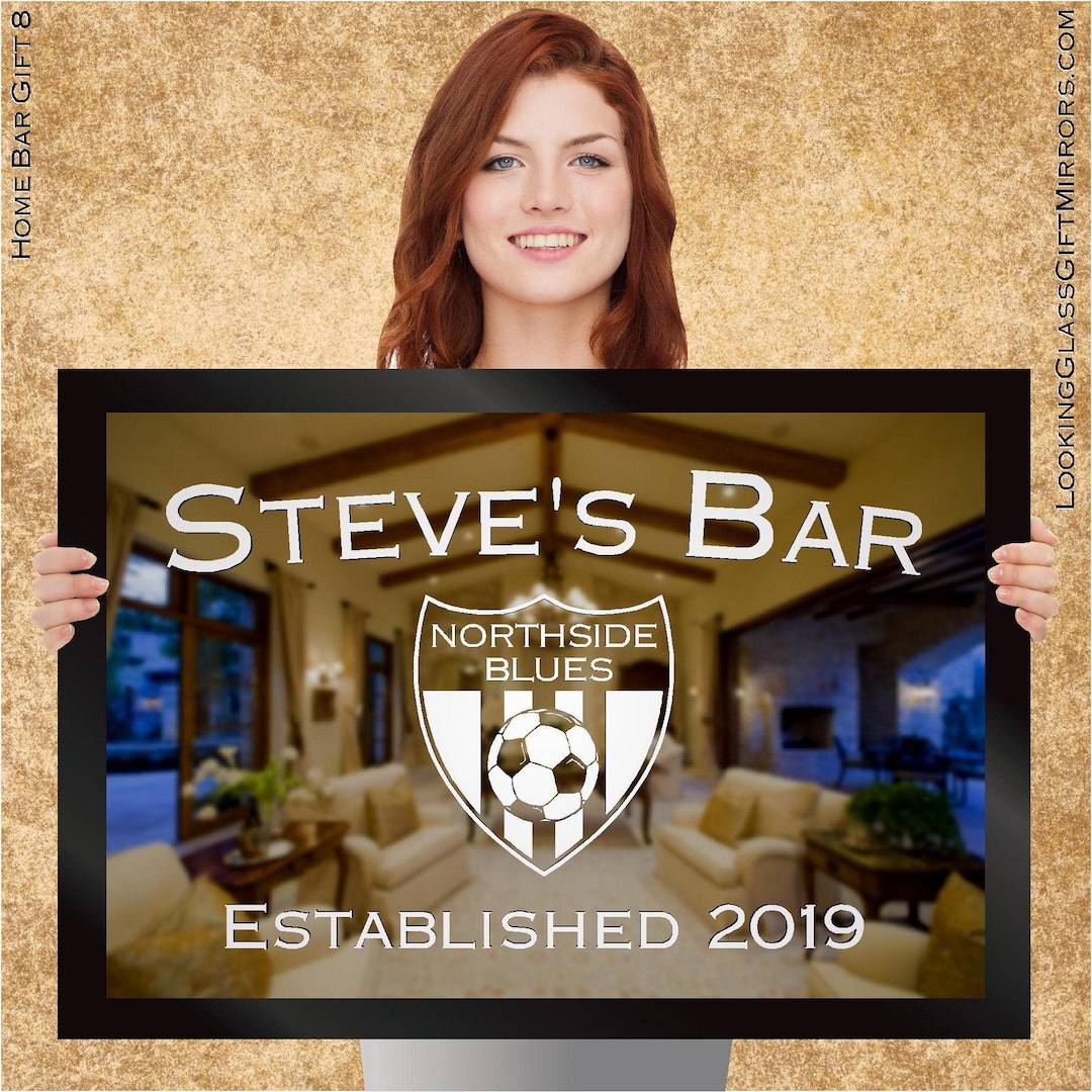 SPORTS BAR MIRROR Your Team Logo Customizes This Home Bar Design Unique