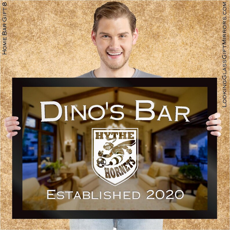 SPORTS BAR MIRROR Your Team Logo Customizes This Home Bar Etsy