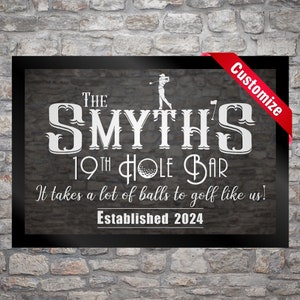 GIFT FOR GOLFER Golf Bar Mirror Sign | 19th Hole Design | Etched mirror | Highest quality sandblast | | Personalized man cave pub graphics