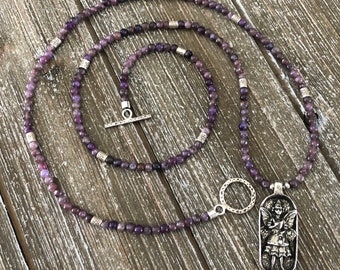 One-Of-A-Kind Karen Hill Tribe Silver Lepidolite Beaded Green Girl Studios 1000 Wishes Fairy Necklace