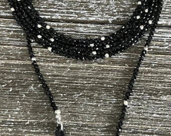 Unique Hill Tribe Silver Beaded Black Spinel Eyeglass Necklace Chain