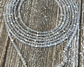 Brilliant Karen Hill Tribe Silver Beaded Labradorite Eyeglass Necklace Chain Lanyard