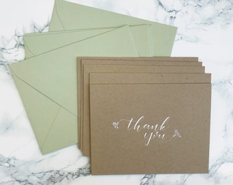 Set of 5 Thank You Cards, Stationery Set, Thank You Cards, Thank You Card Set, Kraft Paper Thank You Cards, Kraft Paper Stationery Set