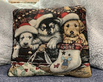 Jenny Newland Tapestry Holiday Puppy Pillow