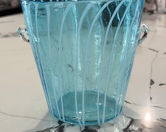 Murano Blue and White Swirl Glass Ice Bucket
