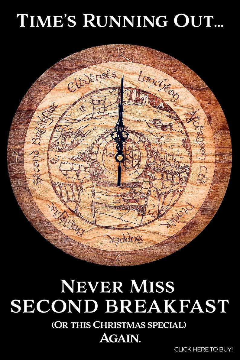 Shire Clock Wood Hobbit clock second breakfast Lord of the Rings 12 Elvish, middle earth, LOTR Fandom, Kitchen decor game room Tolkien image 6
