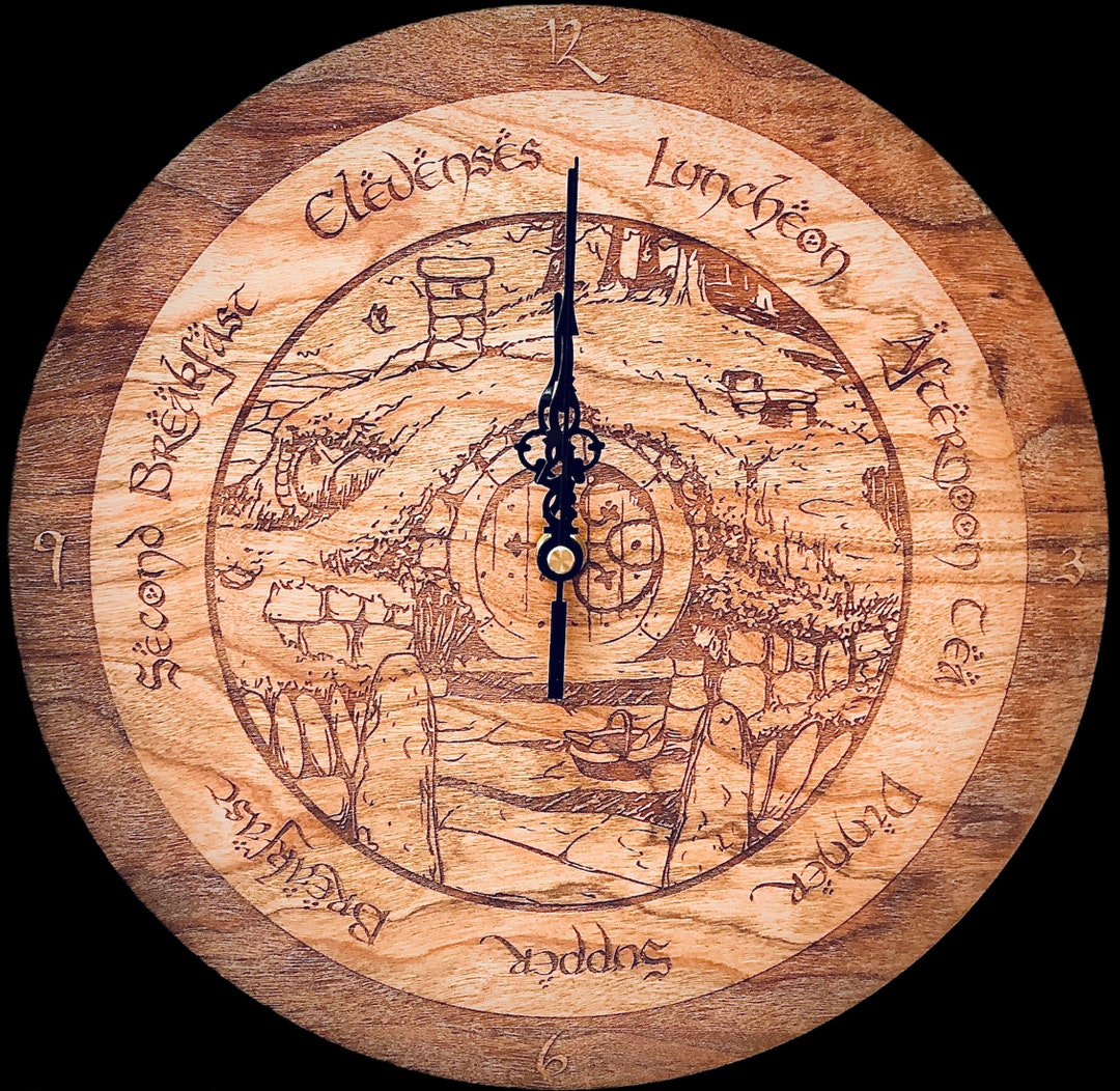 Shire Clock Wood Hobbit Clock Second Breakfast Lord of the Rings 12 Elvish Middle Earth LOTR Fandom Kitchen Decor Game Room Tolkien Etsy UK