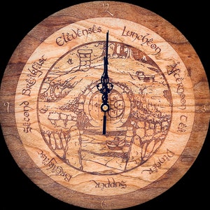 Shire Clock Wood Hobbit clock second breakfast Lord of the Rings 12 Elvish, middle earth, LOTR Fandom, Kitchen decor game room Tolkien image 1