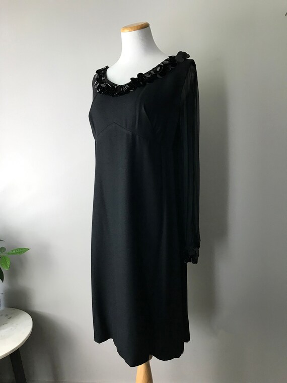 Black Cocktail Dress / Size L / 60's Black Cockta… - image 4