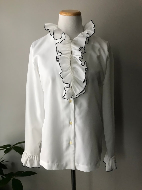 White Ruffle Blouse / Size S M / White 