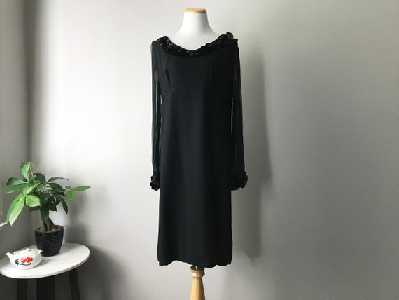 Black Cocktail Dress / Size L / 60's Black Cockta… - image 1