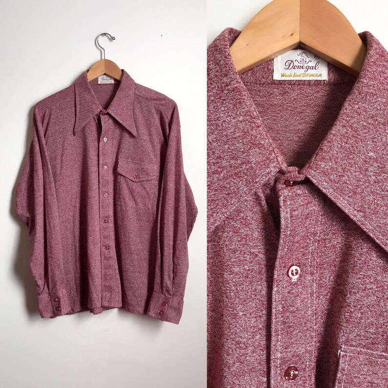 50/'s 60/'s Men/'s Shirt Red Heather Button Down Christmas Shirt XL Christmas Shirt XL Red Button Down Donegal