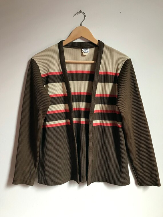 1970's Striped Cardigan, Brown and Salmon Pink