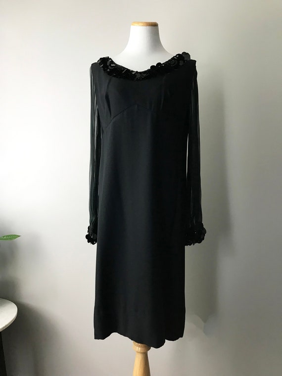 Black Cocktail Dress / Size L / 60's Black Cockta… - image 2