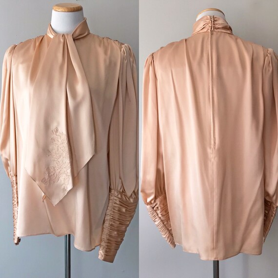 80's Vintage Silk Satin Blouse / Becky Bisoulis /