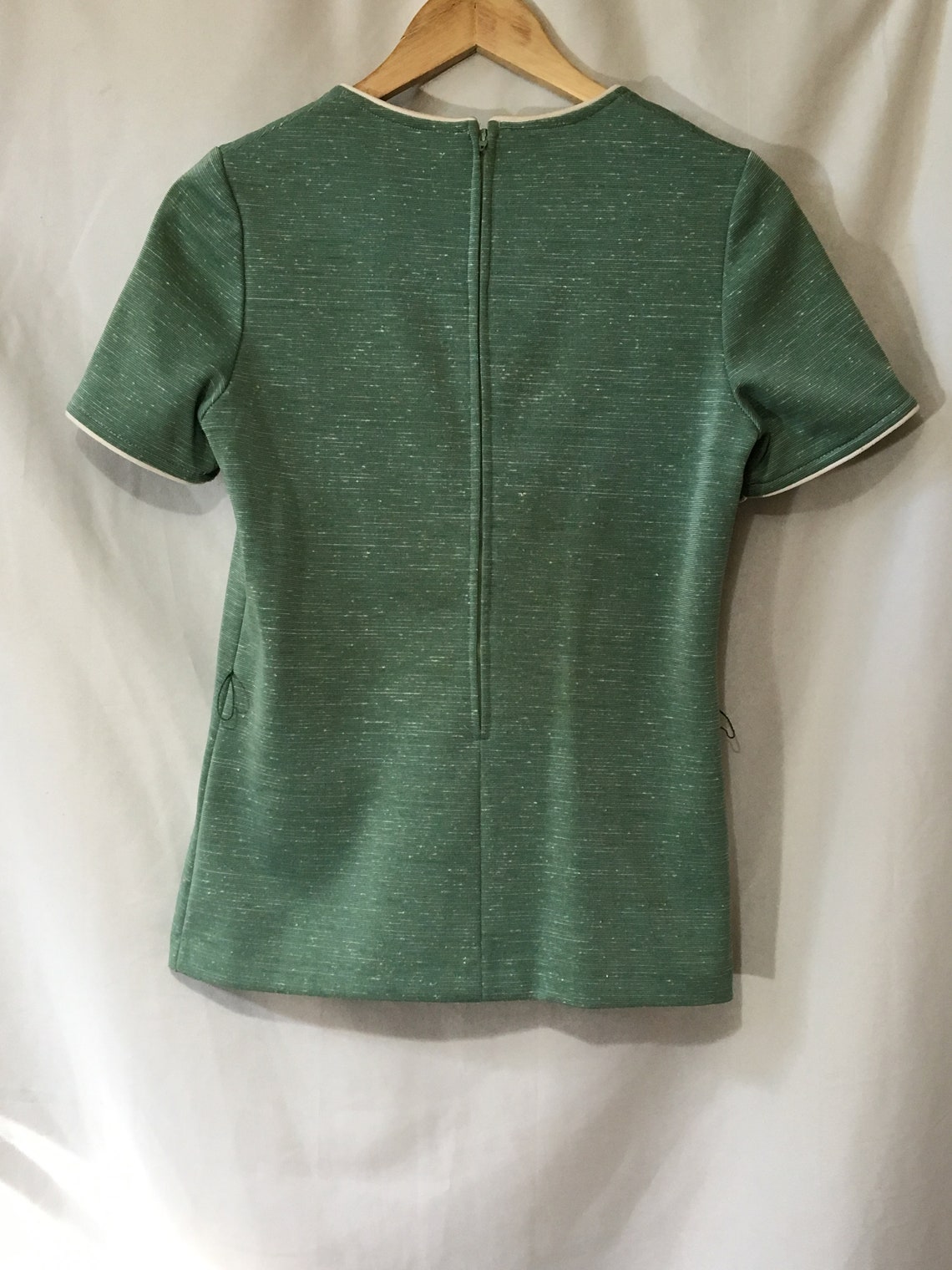 60's Mod Blouse Muted Jade Green w/ Belt Loops White Trim Etsy