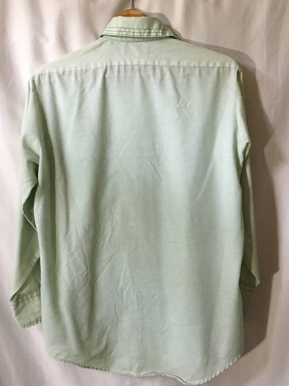 70's L Mint Green Forest Green Long Sleeve No Iro… - image 5