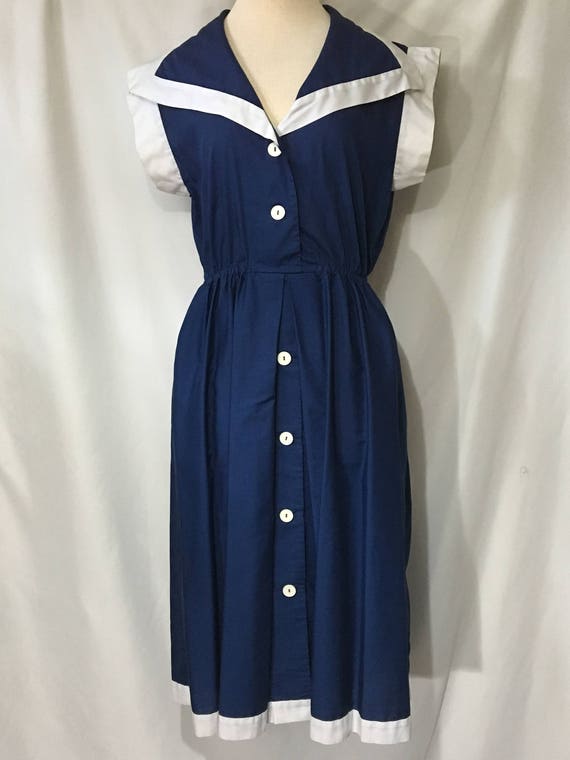 Navy Blue Sailor Dress / White Trim / Handmade by | Etsy