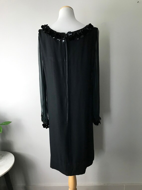 Black Cocktail Dress / Size L / 60's Black Cockta… - image 6