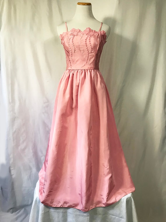 Pink Taffeta Party Dress / Size XS / 60's Floral P