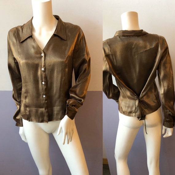 Y2K bronze black iridescent long sleeve button up
