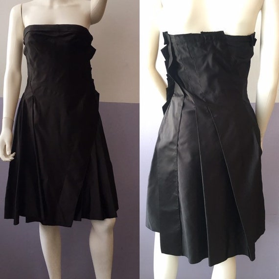 vintage PRADA black silk satin asymetrical pleated