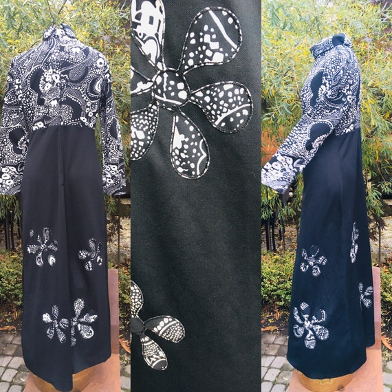 1970s black and white psychedelic paisley floral