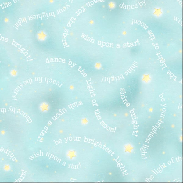 Shine Bright Words & Stars Teal Fabric by Stacey Yacula