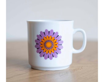 1970s coffee cup // purple orange flower // winterling kirchenlamitz bavaria