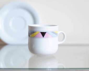 Postmodern coffee cup // Bavaria Eversberg // 1980 Memphis style // post modern // Pink, yellow, blue, black