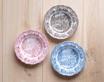 Royal Staffordshire Ironstone Bowl // by J.&G. Meakin England // Brown, Pink, Blue