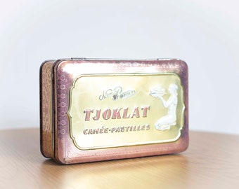 Jaren 1960 Tjoklat Amsterdam pastilles Blik // Zilver, Goud en Paars // Voorraad blik met schanier