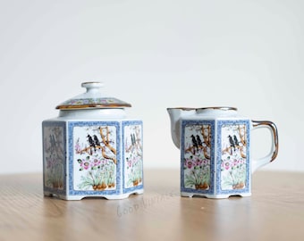 Chinese sugar and milk set // Hexagon pot and jug // Asian print