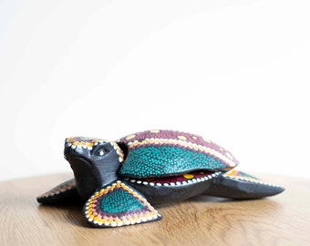 Hand-painted Turtle Box // Wooden storage box // Indonesian jewelry box // Multi colored