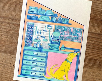 Risograph Print- Shed Press Shop Dog