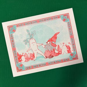 Risograph Print- Gnome and Radish
