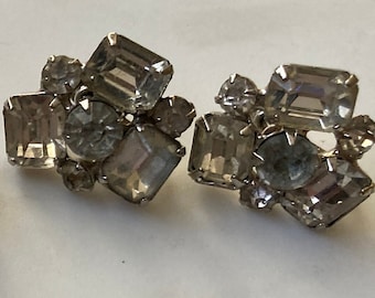 Trio, Silver, Pearl, Rhinestone, Vintage Earrings