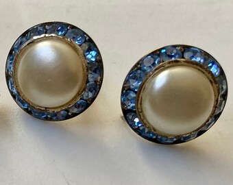 Trio, Silver, Pearl, Rhinestone, Vintage Earrings