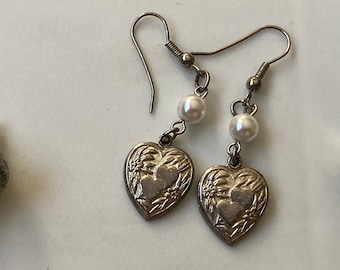 Trio, Silver, Pearl, Bead, Vintage Earrings