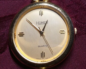 Vintage, Homer, Quartz, Gold, Watch, Lapel Pin, Costume Jewelry