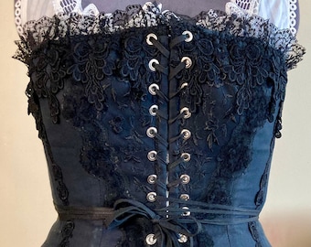 2X, Victorian Corset, Front Lacing, Black As Night