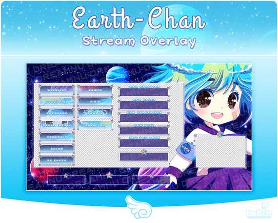 Earth Chan Anime Girl In Space Twitch Stream Overlay Pack Etsy