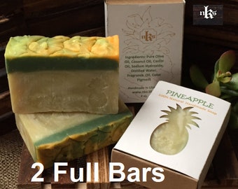 Pineapple soap. Natural handmade soap. Artisan soap. Cold process soap. 2 Soap bars.