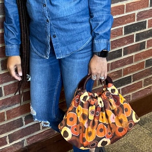 Ladies Handbag, Brown and Yellow Handbag, Wooden Handle Bags, Mangos de Madera, Purse
